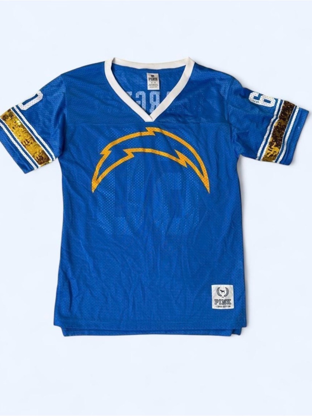 PINK Victoria's Secret Blue & Gold Kids Mesh Football Jersey